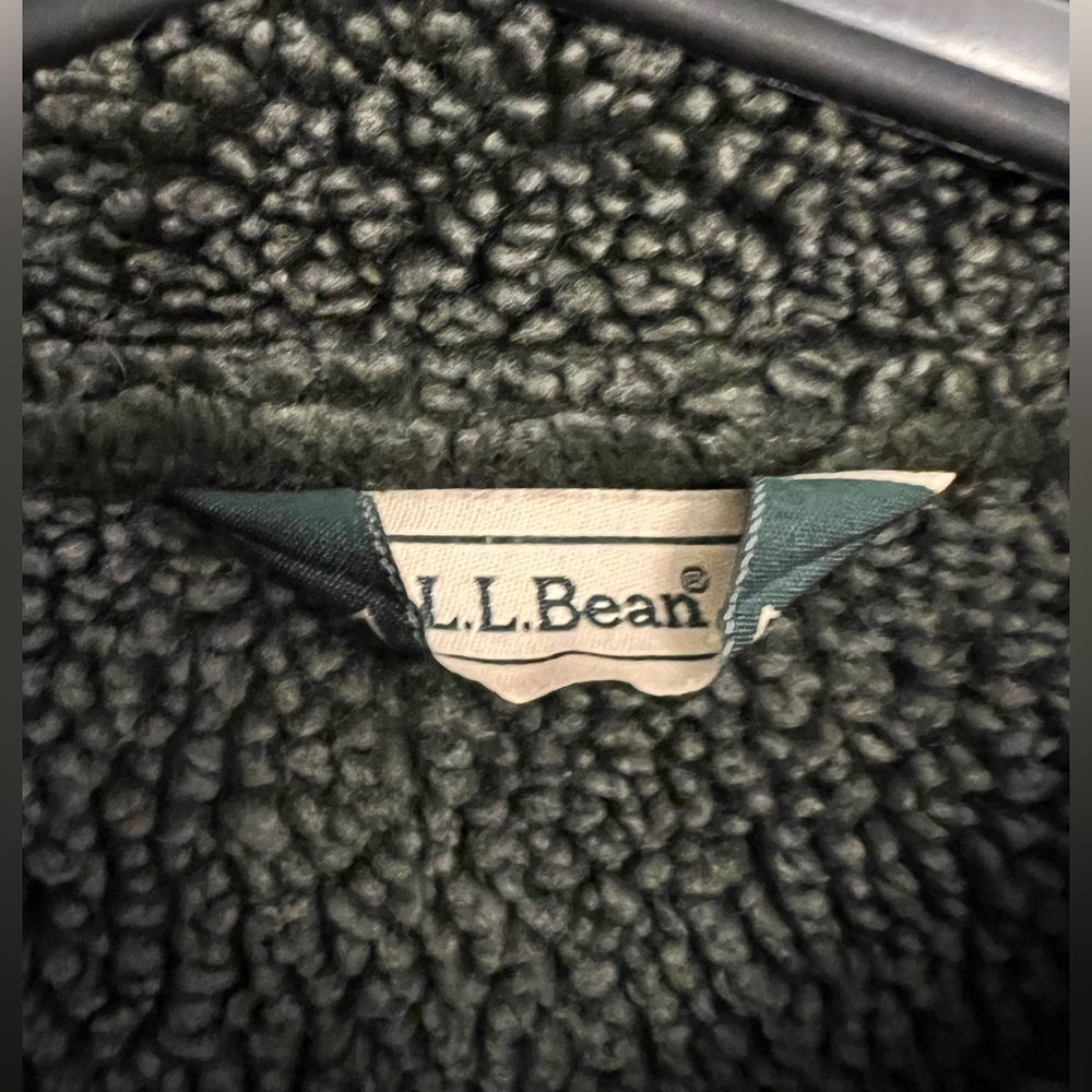 LL Bean Faux Suede Sherling Sherpa Lined dark green Jacket Sz: L - Picture 2 of 8